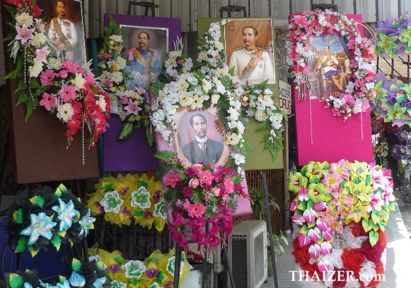 Flowers and royal portraits for Chulalongkorn Day in Thailand