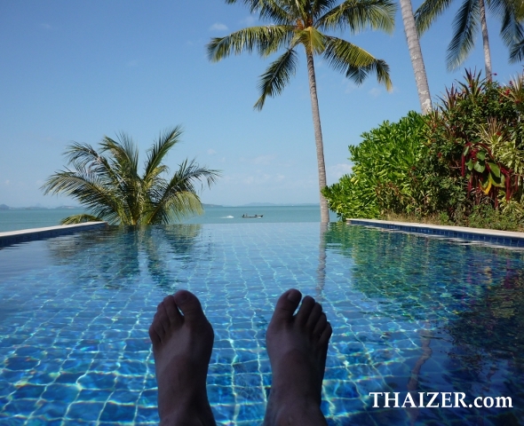 Thaizer's feet in the infinity pool at The Village, Coconut Island, Phuket