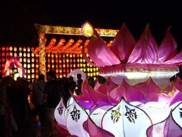 krathong and lantern display at Three Kings Monument, Chiang Mai