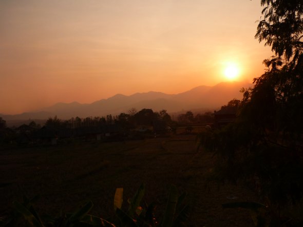 Sunset over the mountains of Pai, northern Thailand