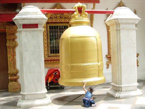 Inspecting the bell at Wat Phra That Doi Suthep, Chiang Mai