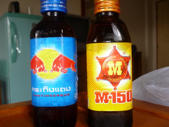Thailand's Red Bull (Krating Daeng) and M-150 energy drinks
