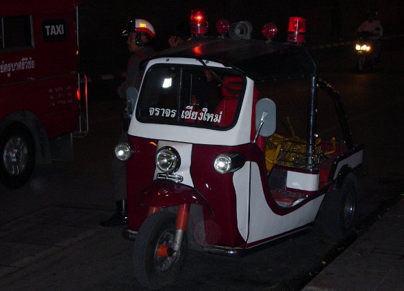 Police tuk-tuk on traffic duty in Chiang Mai, Thailand