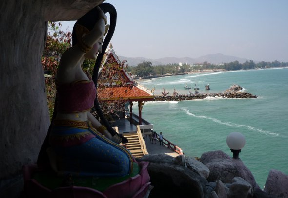 A water fountain depicting Thailand's Mother Earth, high up on the hill at Khao Tao in Hua hin, Thailand