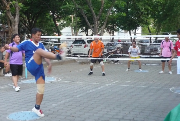 group of men playing takraw in Bangkok