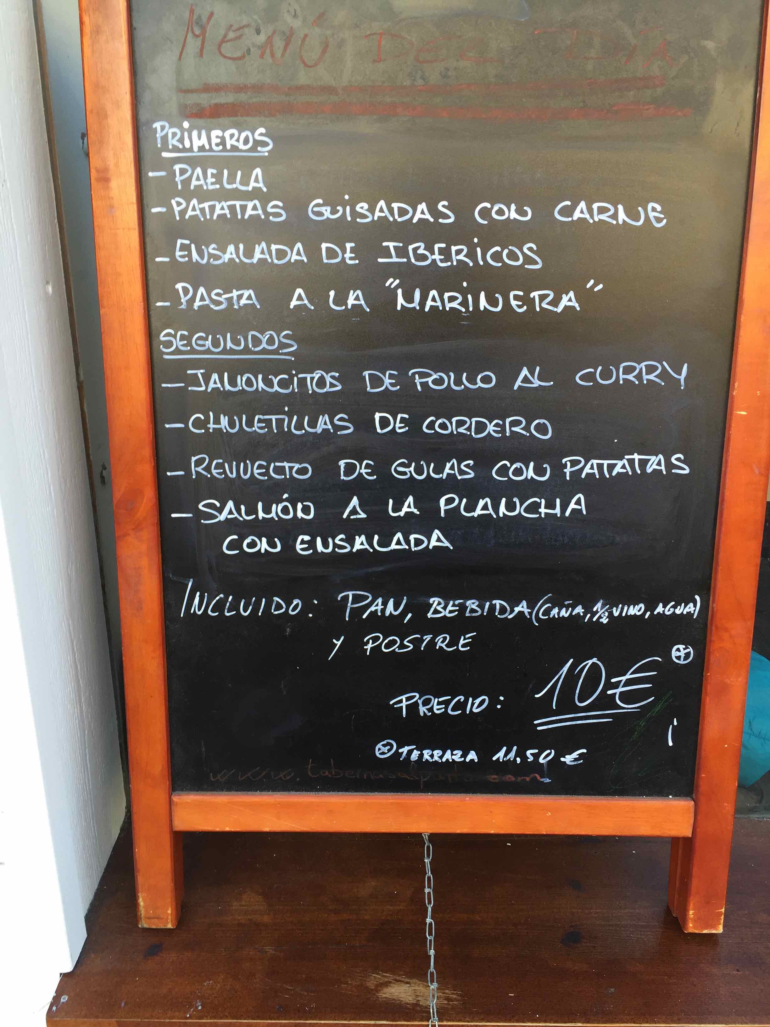 set-price meals in Spain