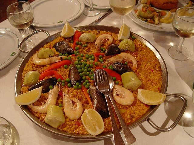 paella lemon table Spain restaurant