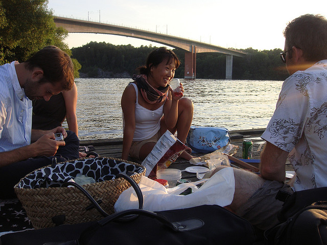 chatting at a barbeque