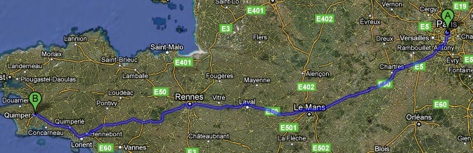 paris to quimper driving map