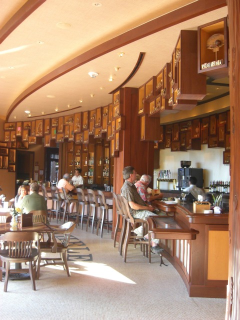 One of my personal favorite spots at Aulani is the 'Olelo Room, one of the resorts bar and lounge areas. "'Olelo" means word in Hawaiian, and here the bartenders and staff speak it fluently! Shadow boxes above the bar feature words and their meanings, and flash cards are also available to help you learn a few new phrases. Tropical cocktails, local beers on tap, as well as a nice pupu menu invite guests to stay awhile.