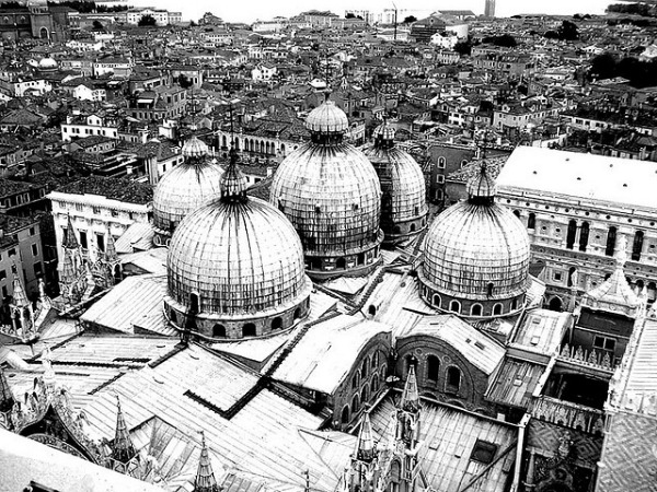 To get the best view overlooking the domes of St. Mark's, you've got to get to the top of the adjacent Campanile (bell tower).