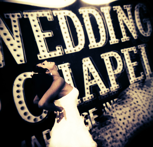 Wedding photo at the Neon Boneyard