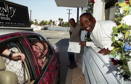 Married in the backseat of a taxi at the drive-thru chapel