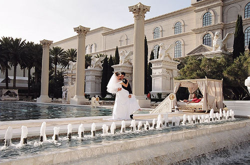 A romantic shot in front of Caesars Palace