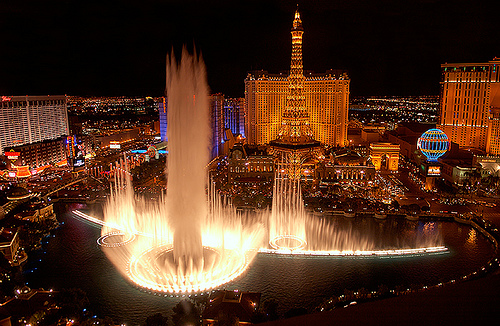 The Bellagio Fountains and Paris Las Vegas