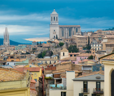 Girona old town Cathedral rooftops-1