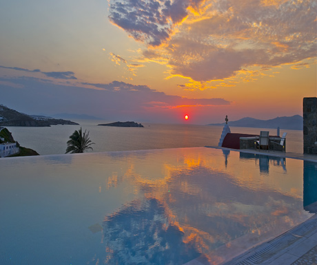 Mykonos pool at sunset