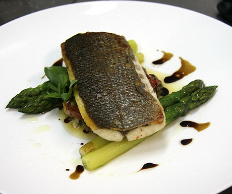 Sea bass on asparagus