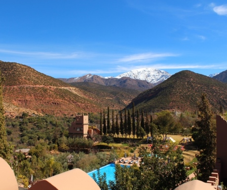 View of Atlas Mountains and Kasbah Tamadot