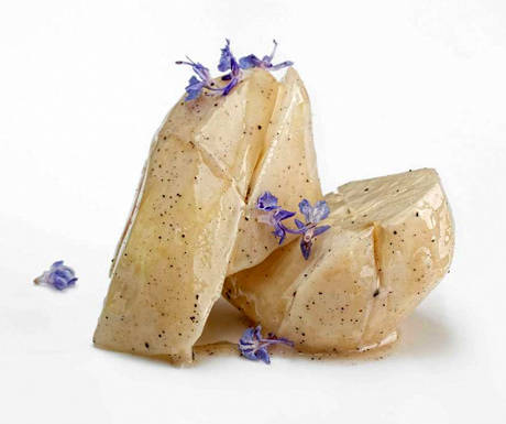 Preserved Jerusalem artichoke, honey vinegar and toasted milk - Photo Jose Luis Lopez de Zubiria - Mugaritz