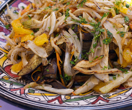 Pan-seared aubergine and fennel salad