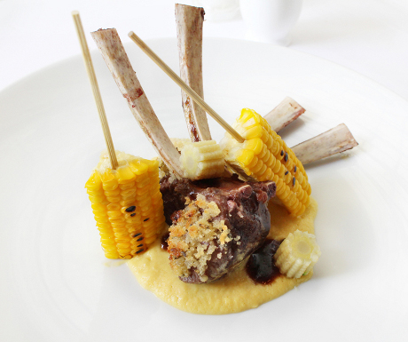 Chef Alfredo Russo's lamb chops with creamed corn, nutmeg and lavender