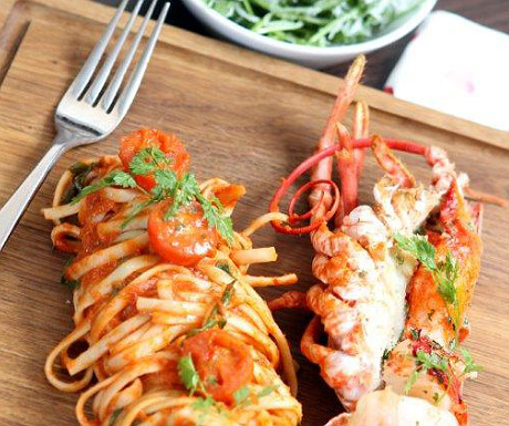 Lobster and prawn with arabiatta linguine