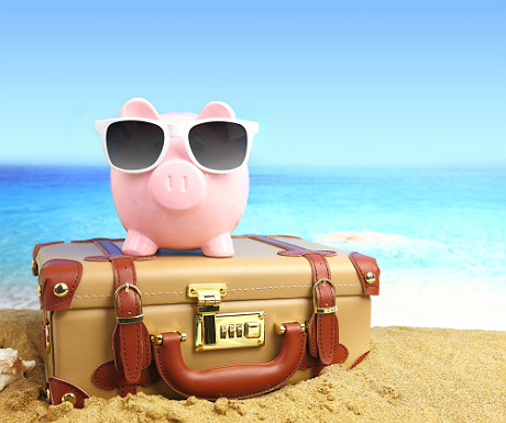 Piggy bank on beach