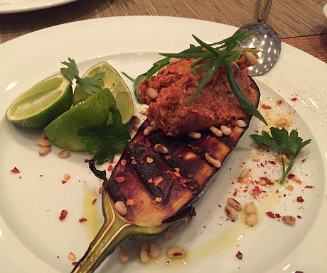 Grilled aubergine at Tomata