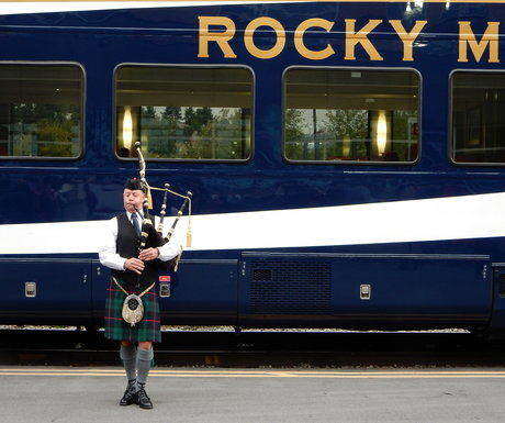 Vancouver Rocky Mountaineer bagpiper
