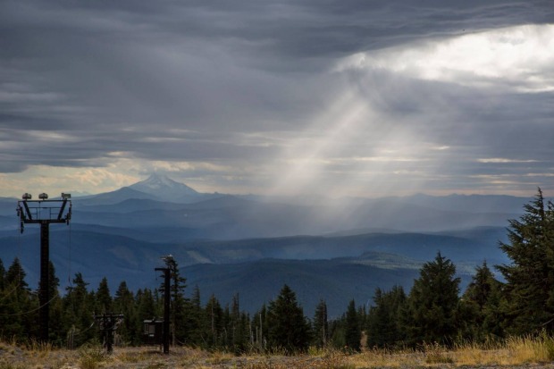 The view from Timberline Lodge at the summit of Mt Hood, Oregon.