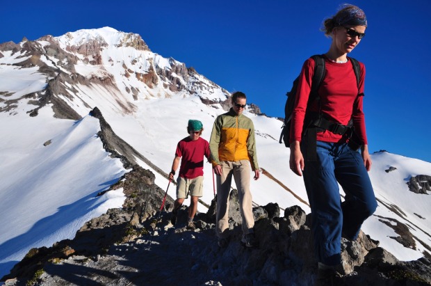 Climbing snow-capped Mt Hood in Oregon.