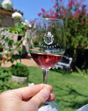 Wine at a picnic lunch.