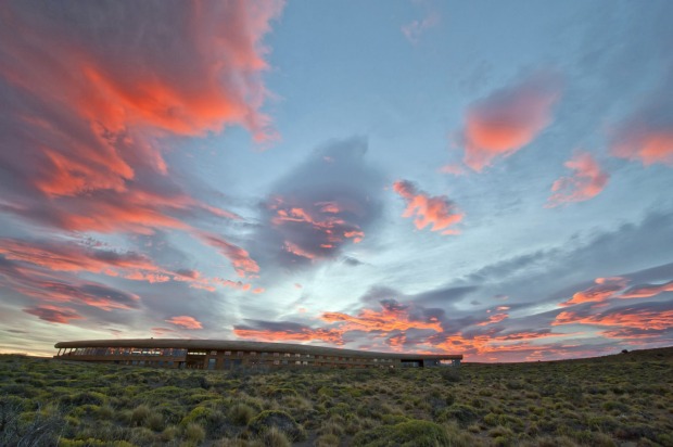 Tierra Patagonia. The long, flat design of the building blends into the landscape.