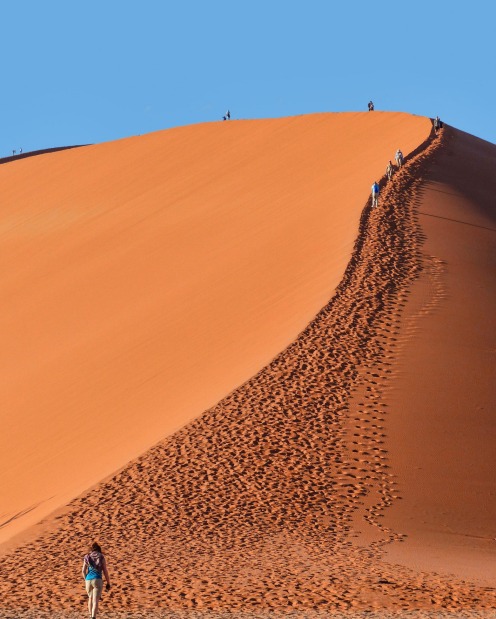 Namib Desert, Namibia: It begins all black and brooding, but as the sun slowly rises the sand dune turns a dark, angry ...