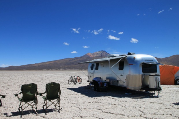Airstream Camper at Lake Uyuni, Bolivia.