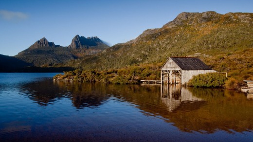 A hiker walks at Barn Bluff at Cradle Mountain Lake, in Tasmania.