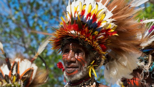 A tribal elder in Tufi sports his spectacular headdress.