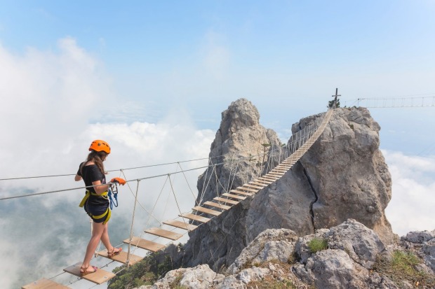 Rope bridge over the precipice on Mount Ai-Petri.