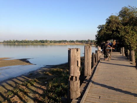 The U Bein Bridge in Myanmar stretches almost 200 metres across Taungthaman Lake outside Mandalay.