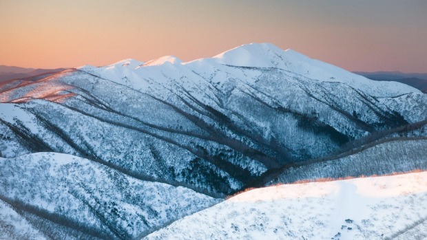 Mt Feathertop at sunset during winter near Mt Hotham in Victoria.