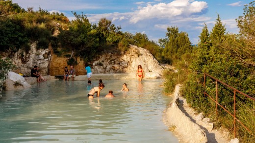 The group swam at the famous spa town of Bagno Vignoni.