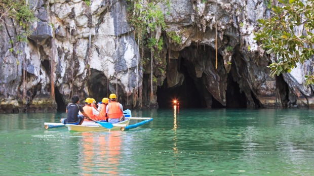 Visitors enter the Subterranean River in Puerto Princesa.