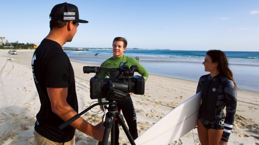 The surf school uses video to record surfers' performances, to give them pointers on how to improve.