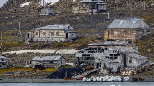 Abandoned buildings  on Hooker Island, Franz Josef Land.