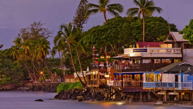 Front Street at dusk, Lahaina, Maui, Hawaii,