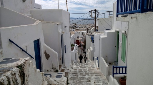 The heights of Chora, a typical Cycladic village built amphitheatrically.