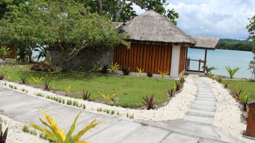 Oyster Island Resort waterfront bungalows are attractively furnished.