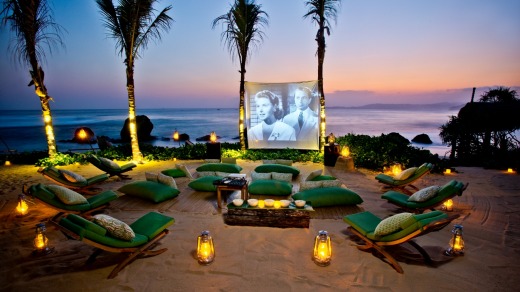 Movie night: An outdoor film screening at Nihiwatu's Nio Beach Club.
