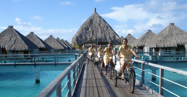 Hotel staff at St Regis Resort, Bora Bora.